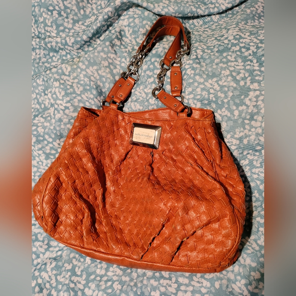 Dana Buchman Boho Faux Leather Woven Orange Purse - Picture 15 of 16